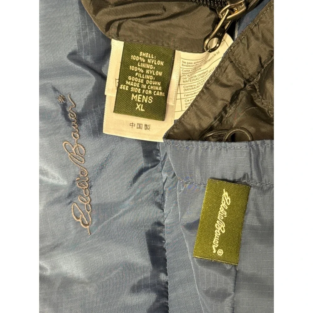 Eddie Bauer‎ Men XL Goose Down Puffer Reversible Vest Zip Blue/Black Outdoors